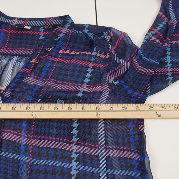 Kut From The Kloth Long Sleeve Houndstooth Plaid Sheer Button Blouse L - Picture 4 of 11